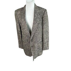 Adolfo Men’s Vintage Black Brown Tweed Silk Blazer Sports Coat